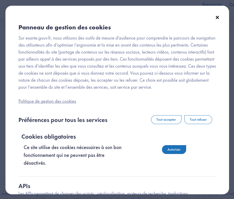 Panneau de gestion de consentement