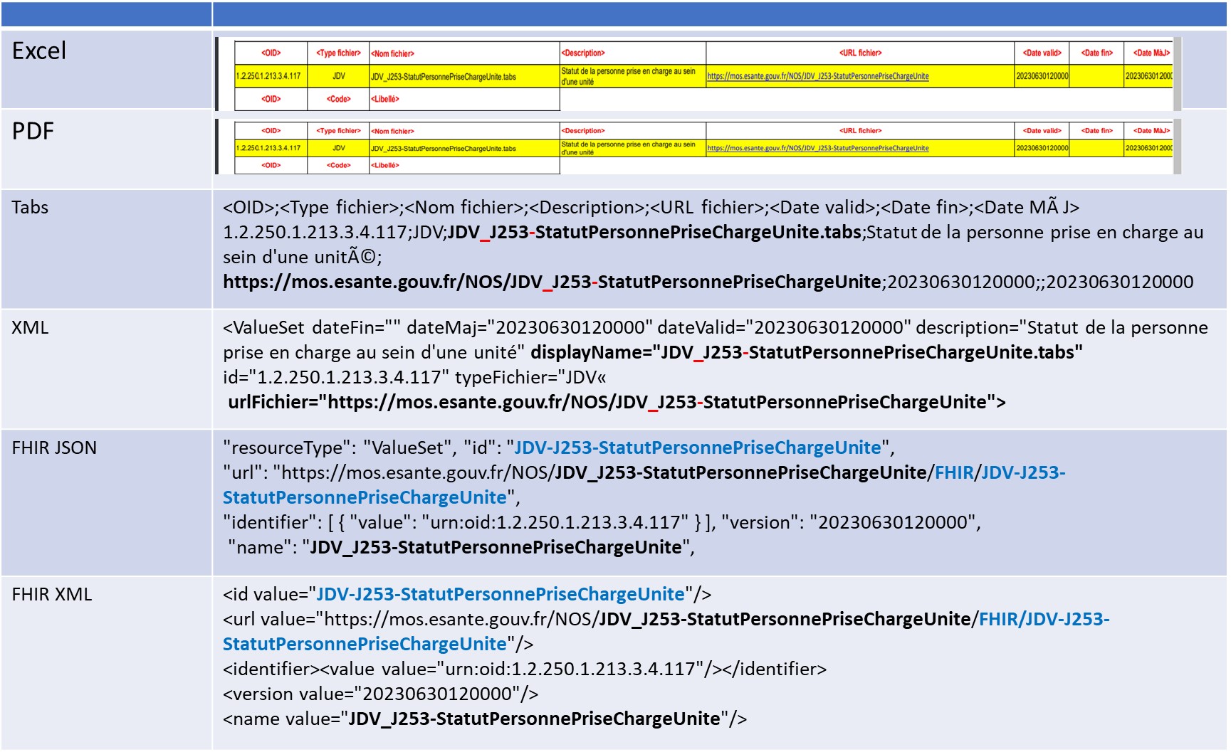 Exemple de nommage d'une nomenclature sur le JDV_J53 - Existant