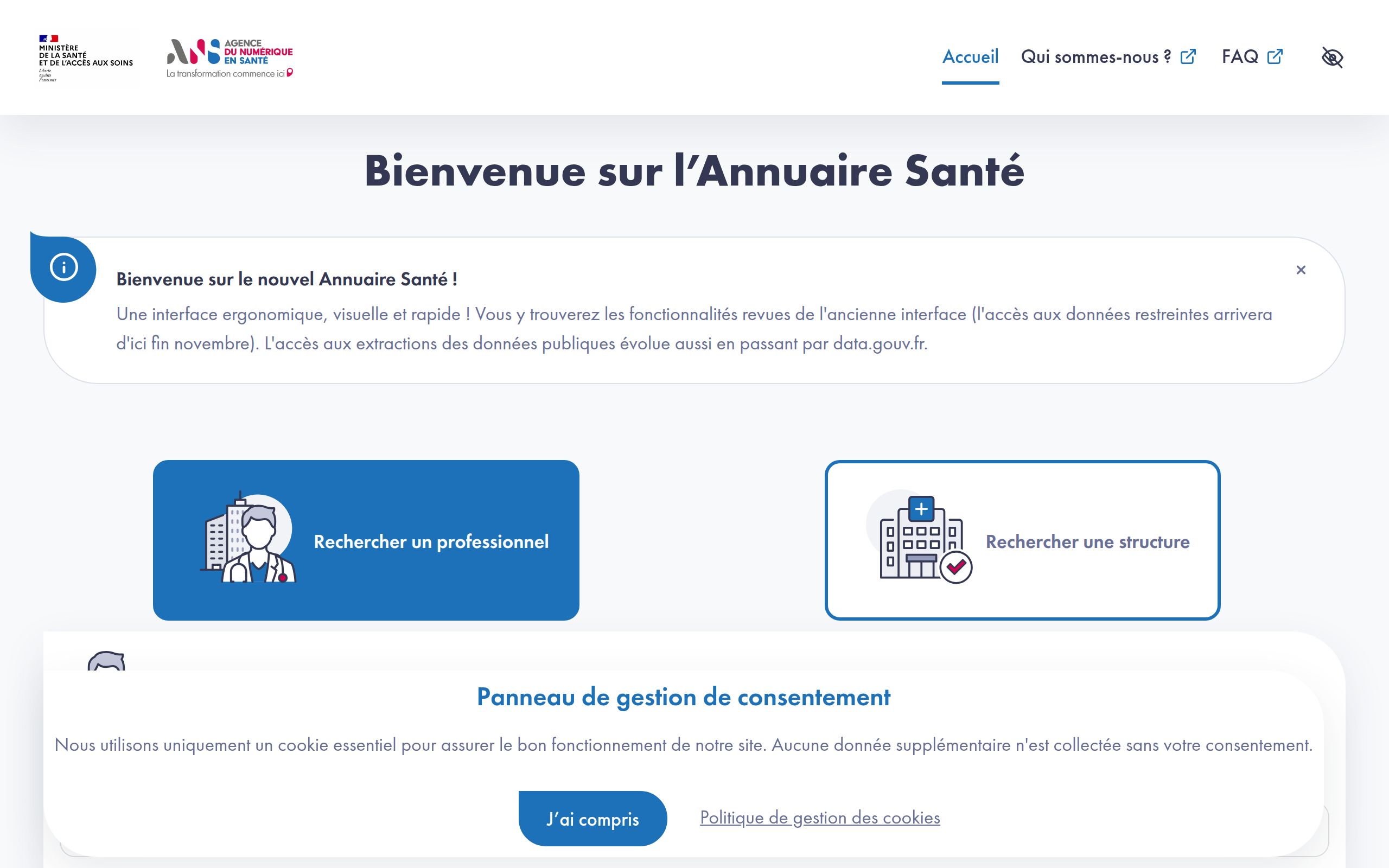 Copie d'écran de https://annuaire.esante.gouv.fr