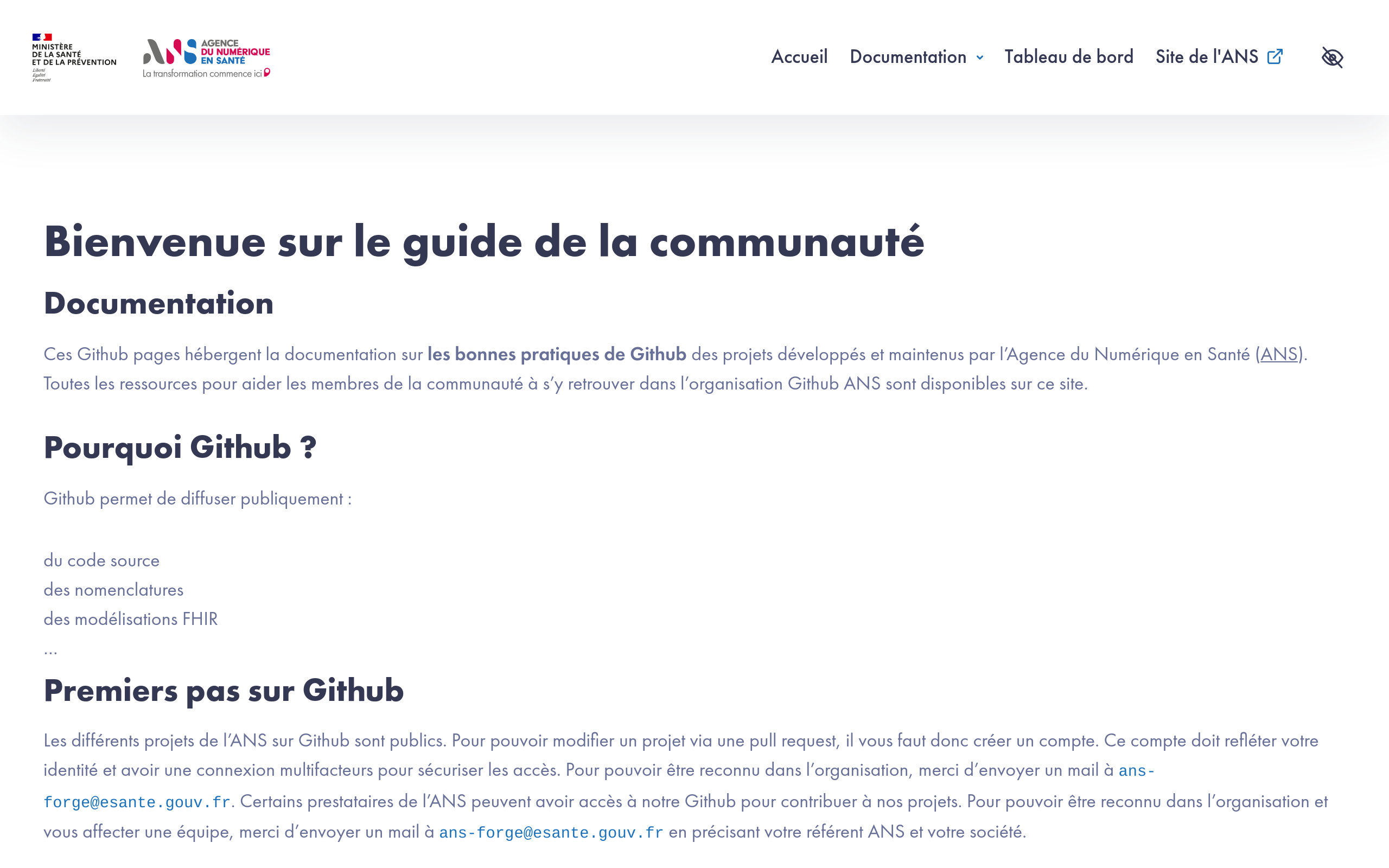 Copie d'écran de https://ansforge.github.io/Documentation/