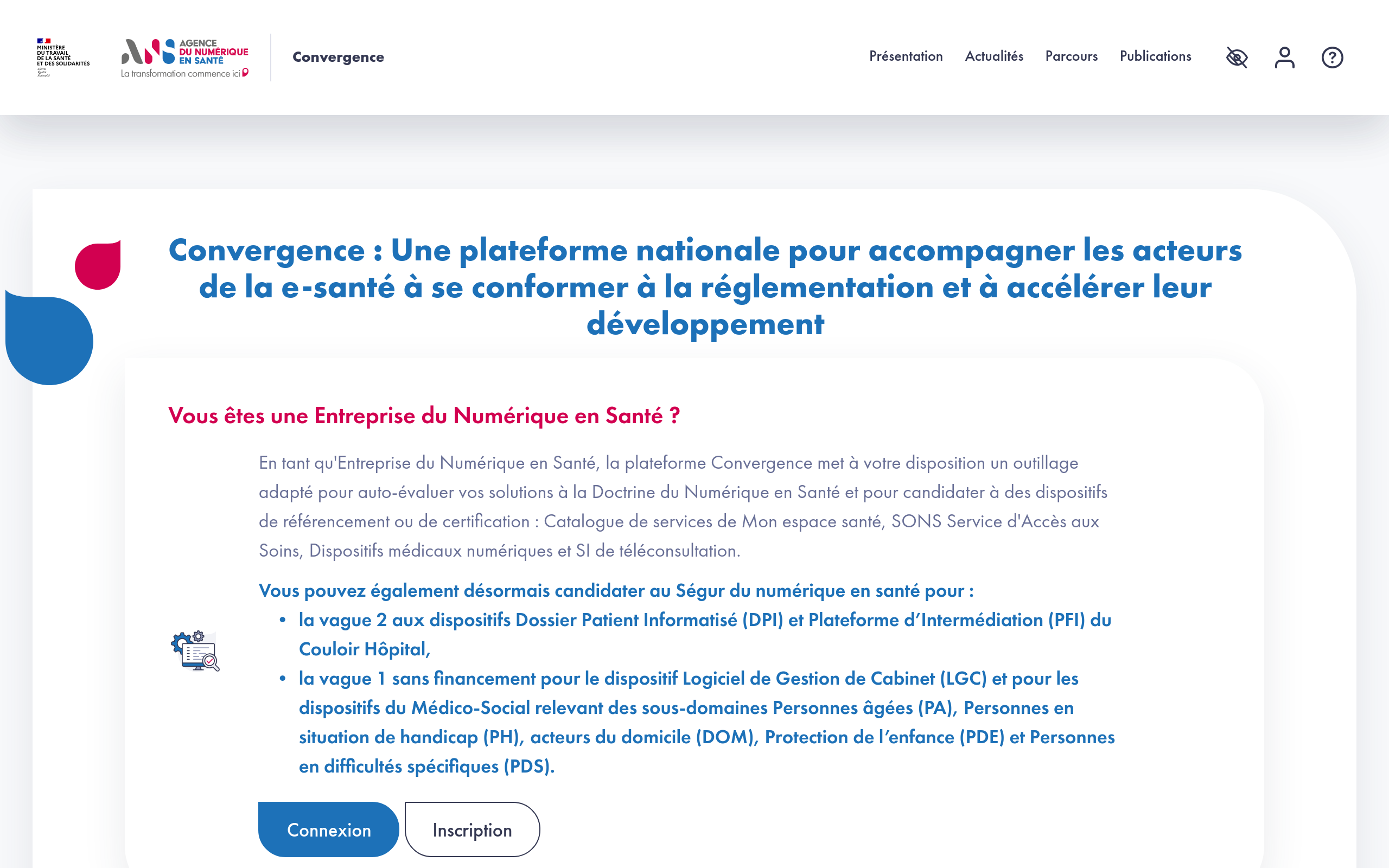 Copie d'écran de https://convergence.esante.gouv.fr