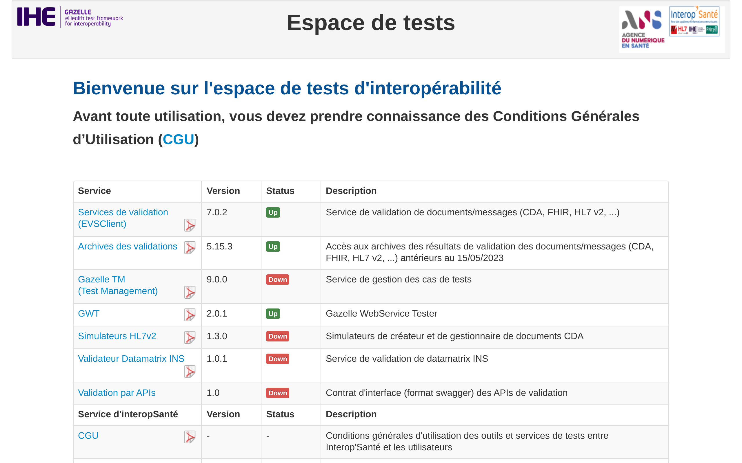 Copie d'écran de https://interop.esante.gouv.fr/