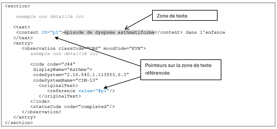 Exemple de référencement d'une zone de texte à partir d'un élément codé