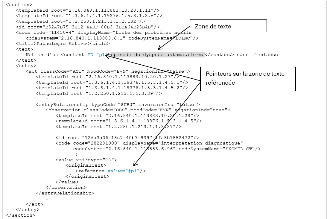 Exemple de référencement d'une zone de texte à partir d'un élément non codé